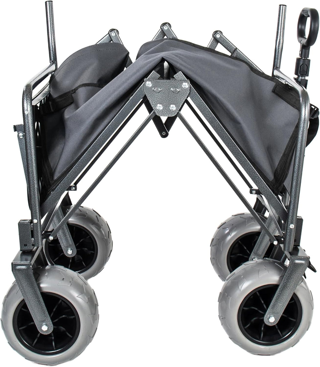 Convertible Folding Wagon Cart with Bench Seat & Rear Table, 500lbs Capacity Heavy-Duty 3-in-1 Collapsible Wagon for Camping, Garden & Outdoor Events (Gray)