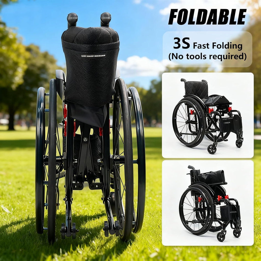 Portable All-Terrain Ultra Lightweight Sports Wheelchair,Foldable Self Propelled Aluminum Alloy Manual Wheel Chair,Transport Wheelchairs With Anti-Tipper,Load Capacity 220 Lbs(Size:42cm/16.5in,Color:B