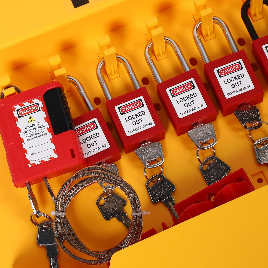 Fabater Lockout Tagout Station, Transparent Cover Enduring PC Material Electrical Lockout Tagout Kit, Loto Station with 8 Safety Padlocks 3 Hasp 20 for Industrial
