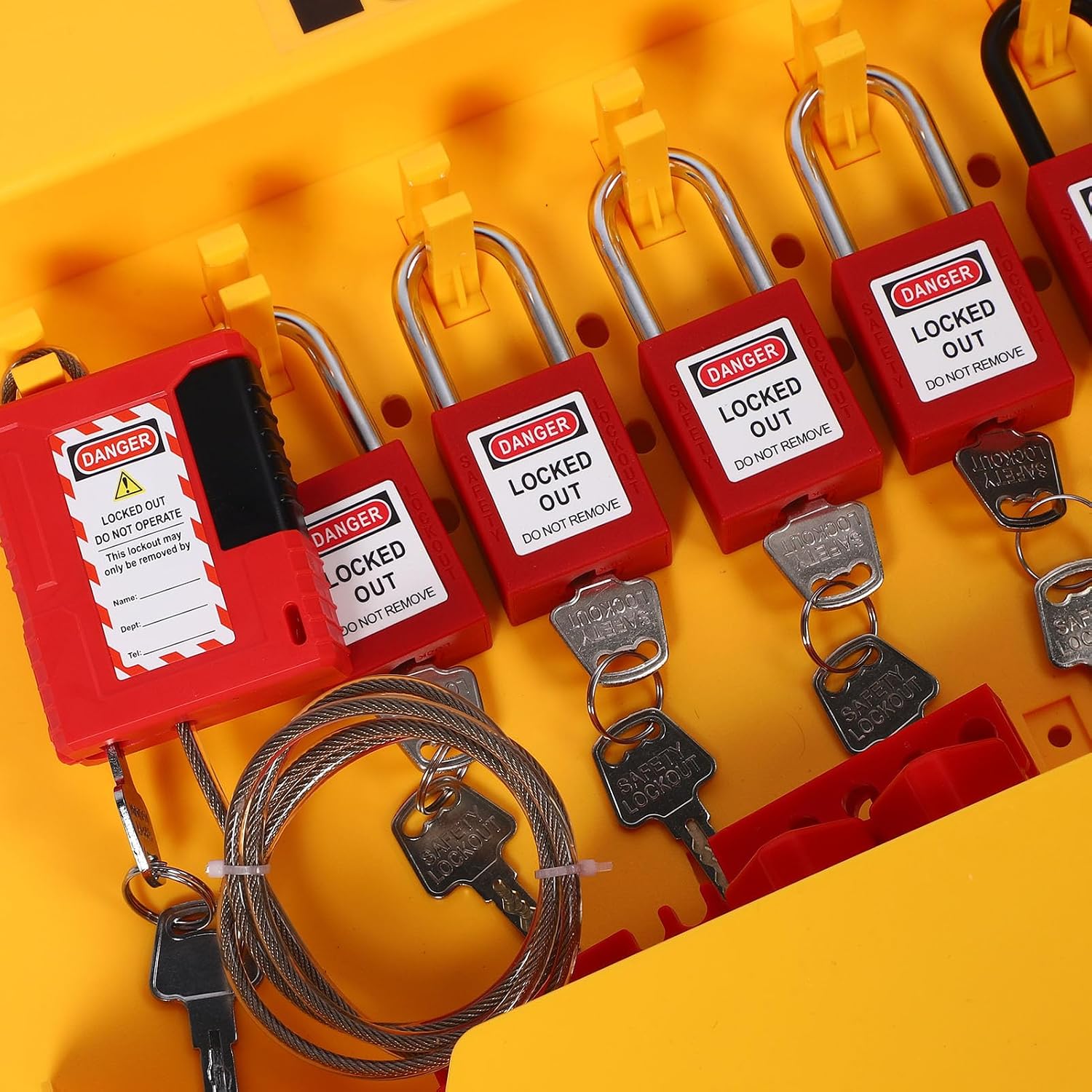 Fabater Lockout Tagout Station, Transparent Cover Enduring PC Material Electrical Lockout Tagout Kit, Loto Station with 8 Safety Padlocks 3 Hasp 20 for Industrial