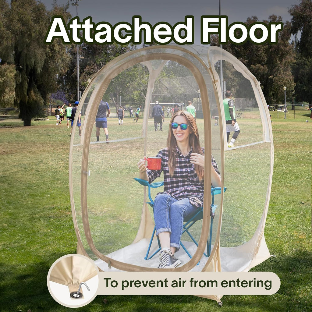 EighteenTek® Pop Up Weather Pod, Sport Pod with Attached Floor, 360° Clear View, UPF 50+ UV Protection, Waterproof All-Weather Instant Shelter for 1-4 Person, Sports Camping Fishing Tailgating