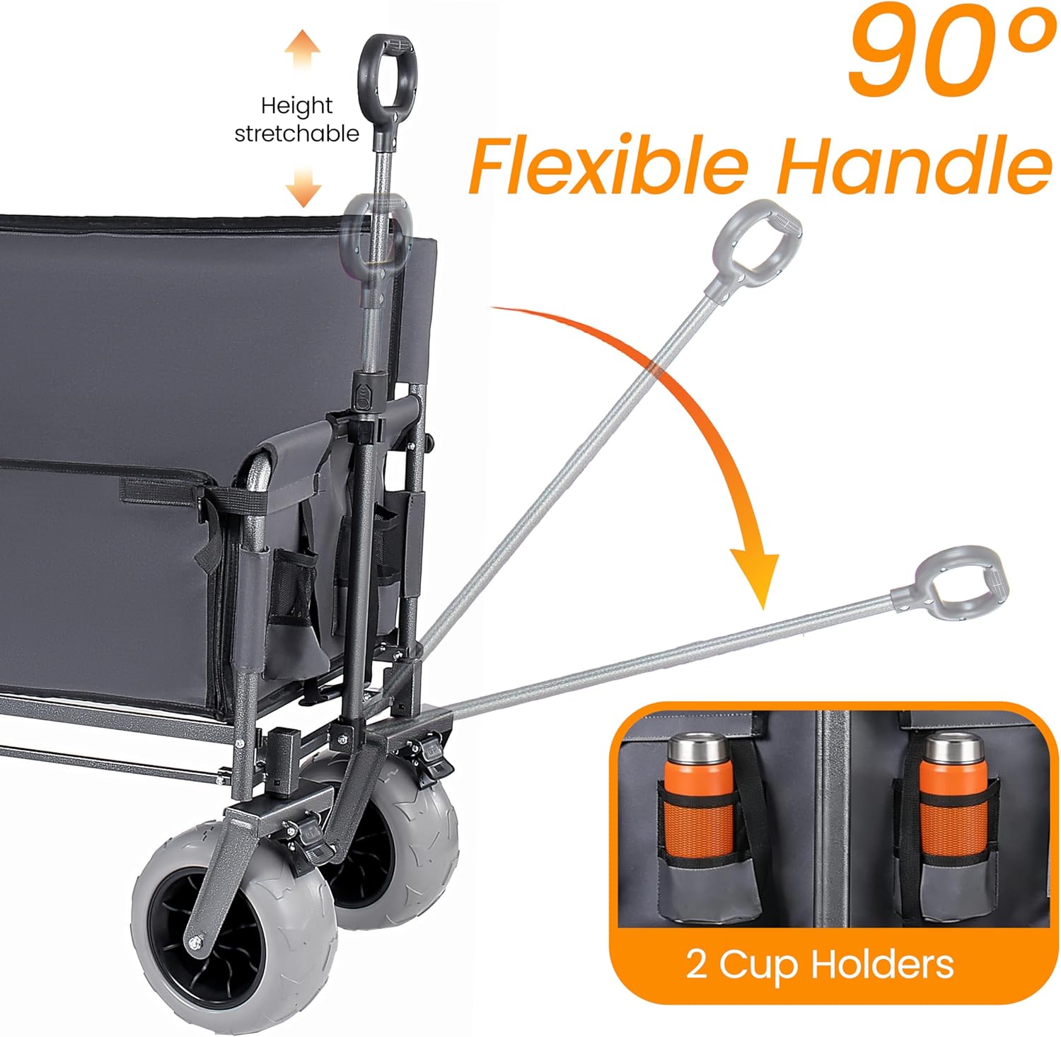 Convertible Folding Wagon Cart with Bench Seat & Rear Table, 500lbs Capacity Heavy-Duty 3-in-1 Collapsible Wagon for Camping, Garden & Outdoor Events (Gray)