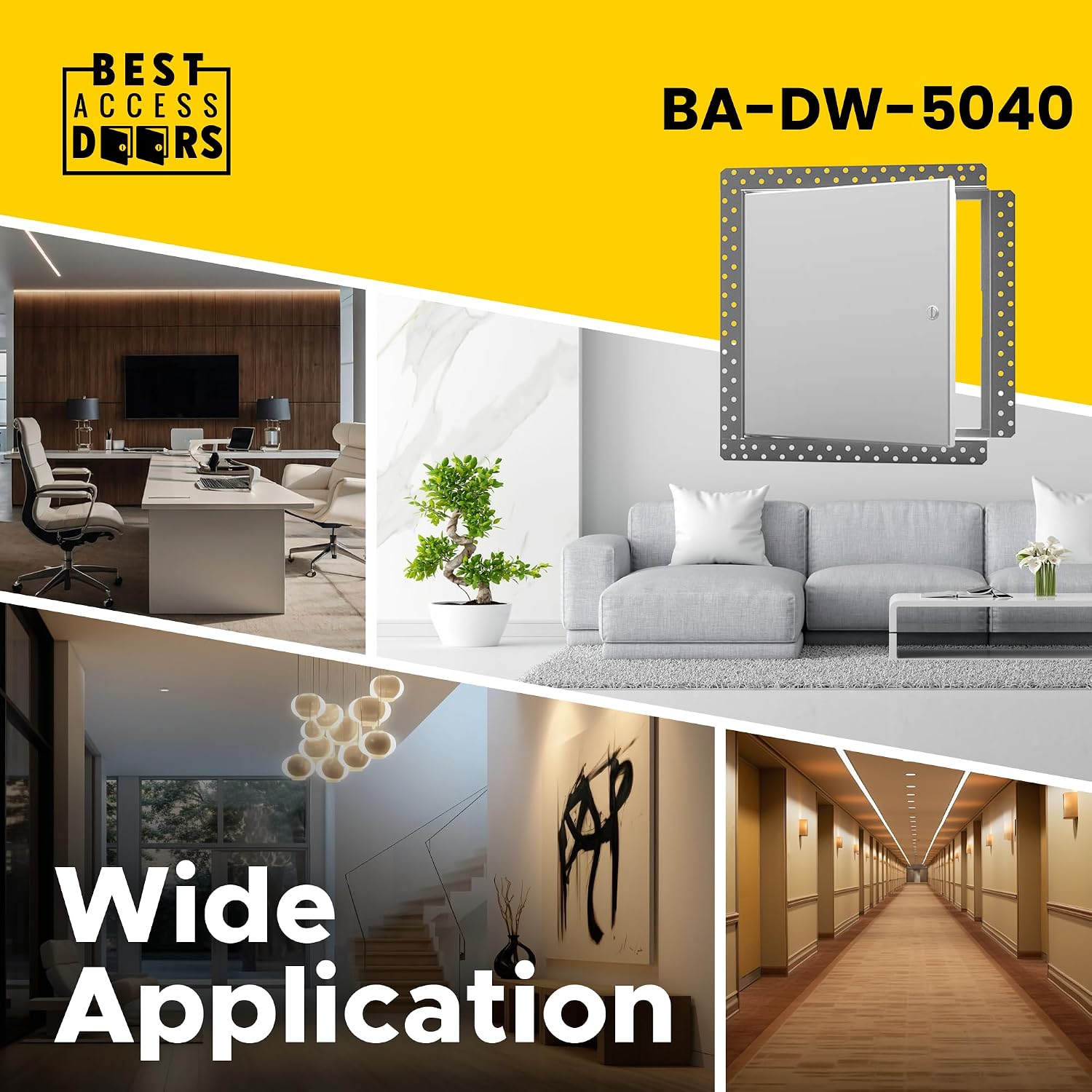 Best 16' x 24' Flush Metal Access Panel with Bead Flange, 20-Gauge Steel Access Door with Concealed Hinges, Drywall Panel for Ceilings & Walls, Screwdriver Cam Latch, White Polyester Coat, BA-DW-5040