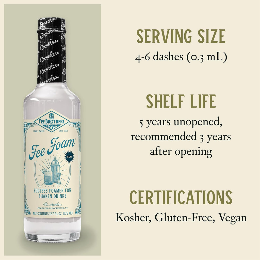 Fee Brothers Fee Foam - Cocktail Foamer and Mixer, Egg Substitute, Vegan-Friendly, Gluten Free, 12.7 fl oz (Pack of 12)