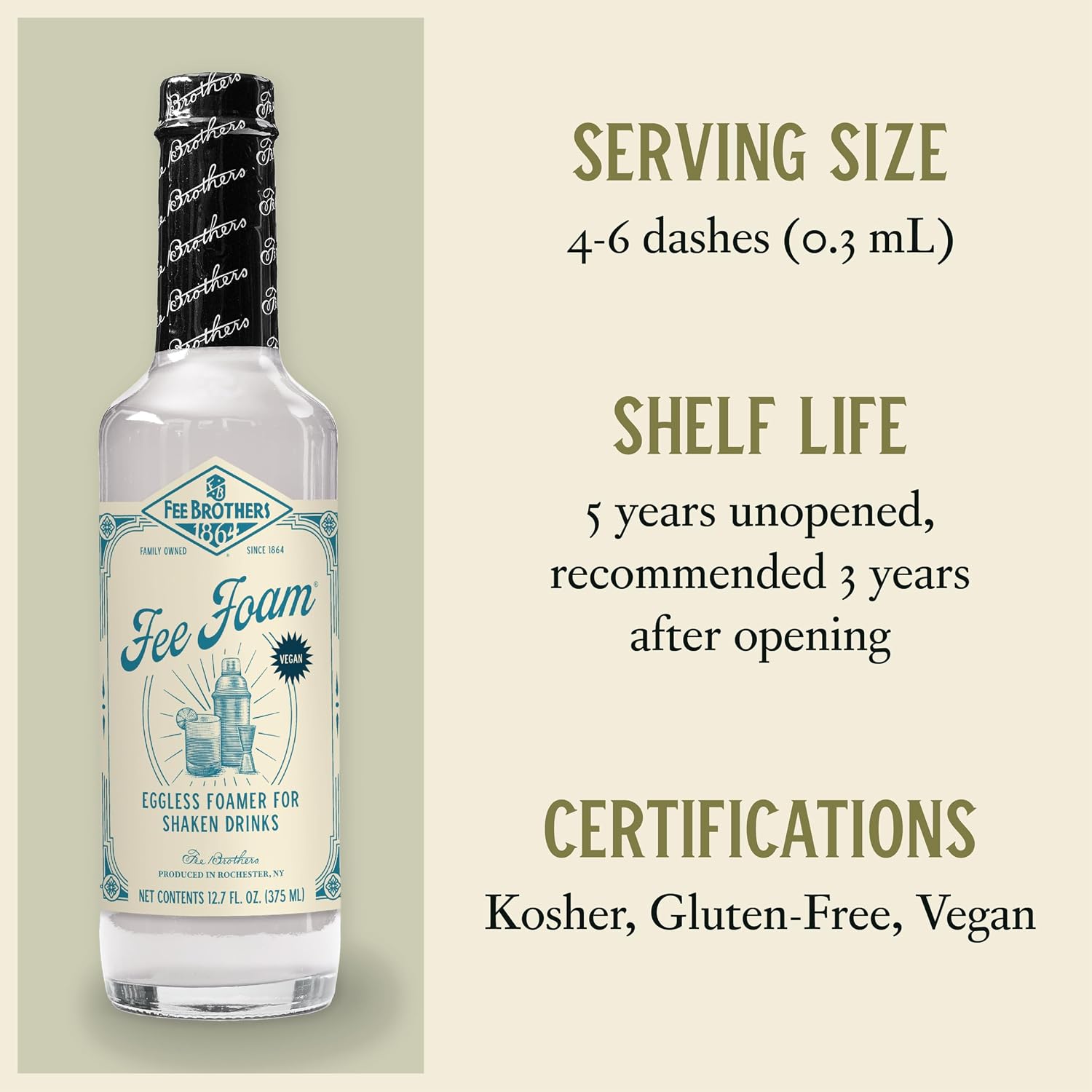 Fee Brothers Fee Foam - Cocktail Foamer and Mixer, Egg Substitute, Vegan-Friendly, Gluten Free, 12.7 fl oz (Pack of 12)