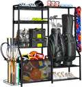 Large Sports Organizer for Garage, Ball Storage Rack Garage Sports Equipment Organizer with Side Racks, Baskets, Hooks, Multi-Purpose Golf Gear Storage for Gym Indoor Outdoor