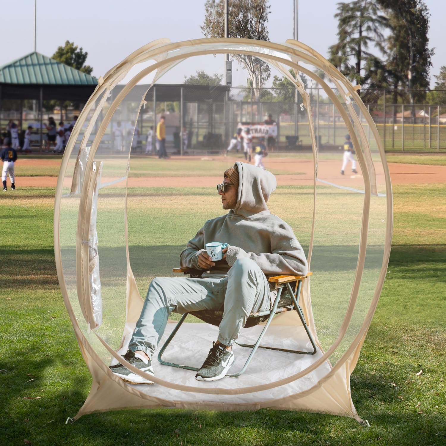 EighteenTek® Pop Up Weather Pod, Sport Pod with Attached Floor, 360° Clear View, UPF 50+ UV Protection, Waterproof All-Weather Instant Shelter for 1-4 Person, Sports Camping Fishing Tailgating