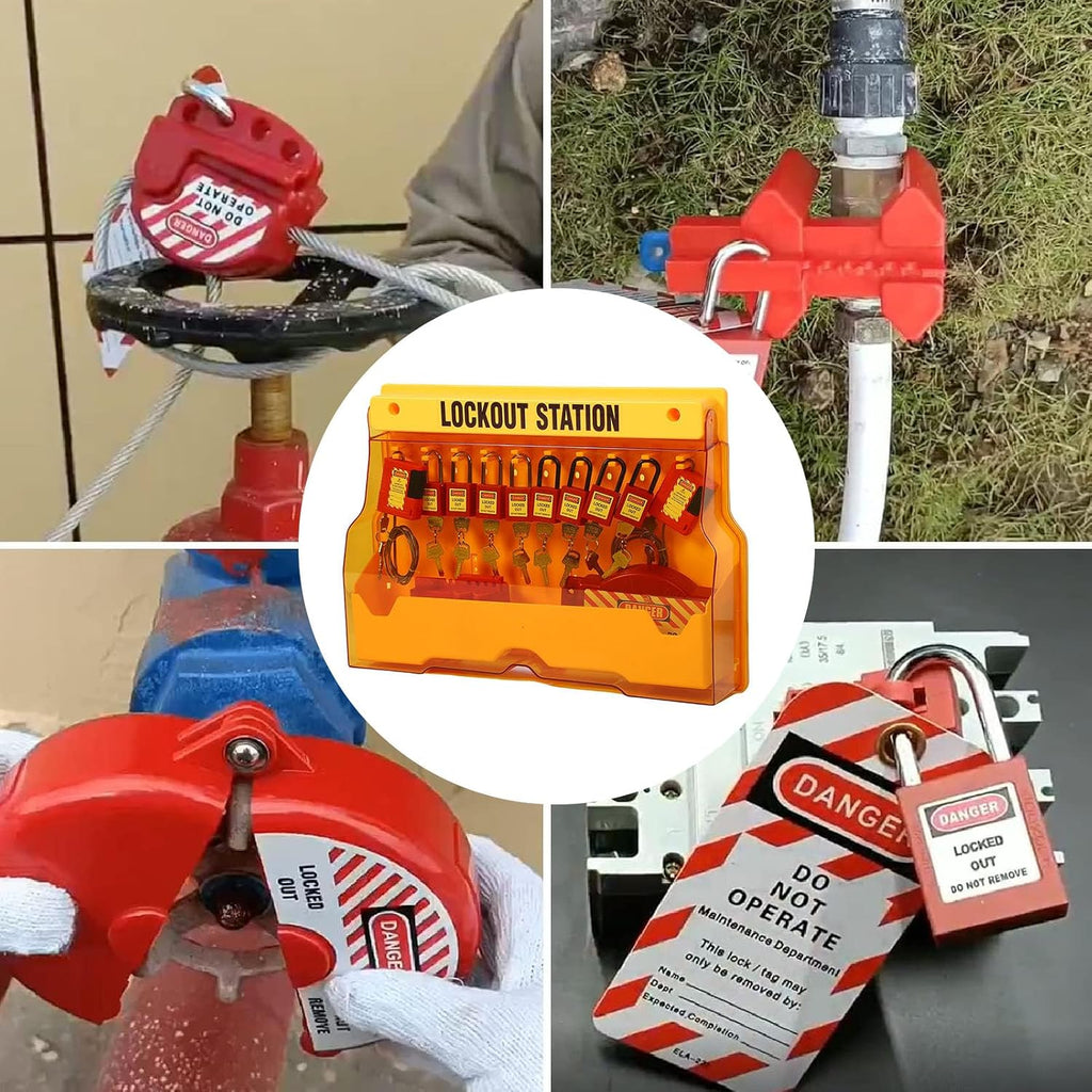Lockout Tagout Station with Loto Devices, Lock Out Tag Out Kit Wall Board, 8 Padlocks, 20 3 Hasps 6 Circuit Breaker Locks, Electrical Lockouts Kit