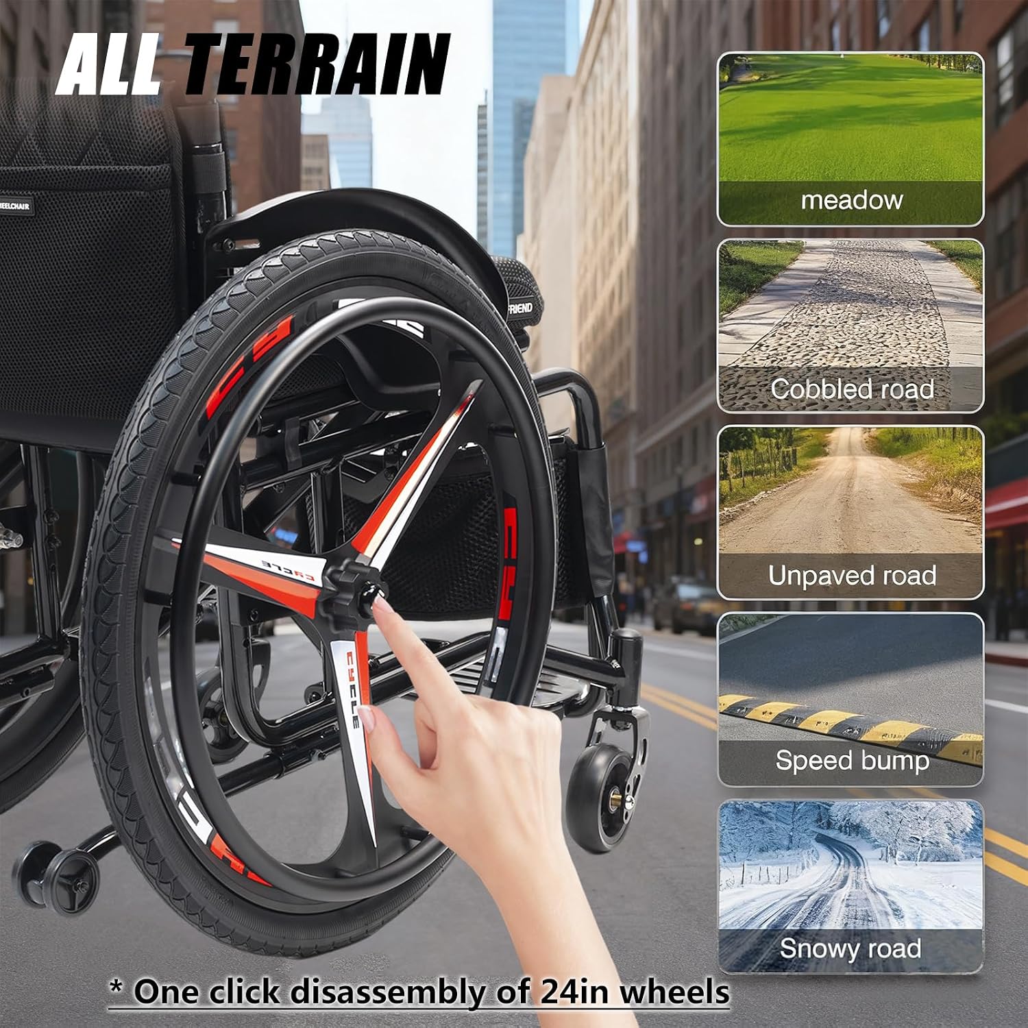 Portable All-Terrain Ultra Lightweight Sports Wheelchair,Foldable Self Propelled Aluminum Alloy Manual Wheel Chair,Transport Wheelchairs With Anti-Tipper,Load Capacity 220 Lbs(Size:42cm/16.5in,Color:B