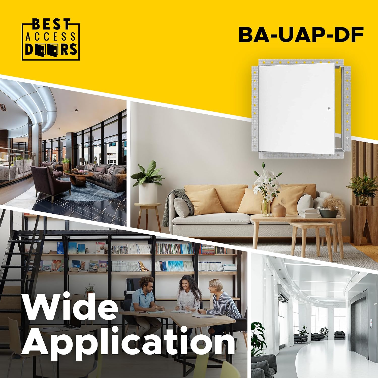 Best 12' x 12' Universal Metal Access Panel with Bead Flange, 16-Gauge Steel Access Door with Hidden Hinge, LEED Compliant Access Panel for Non-Rated Drywall/Ceilings, Screwdriver Latch, BA-UAP-DF