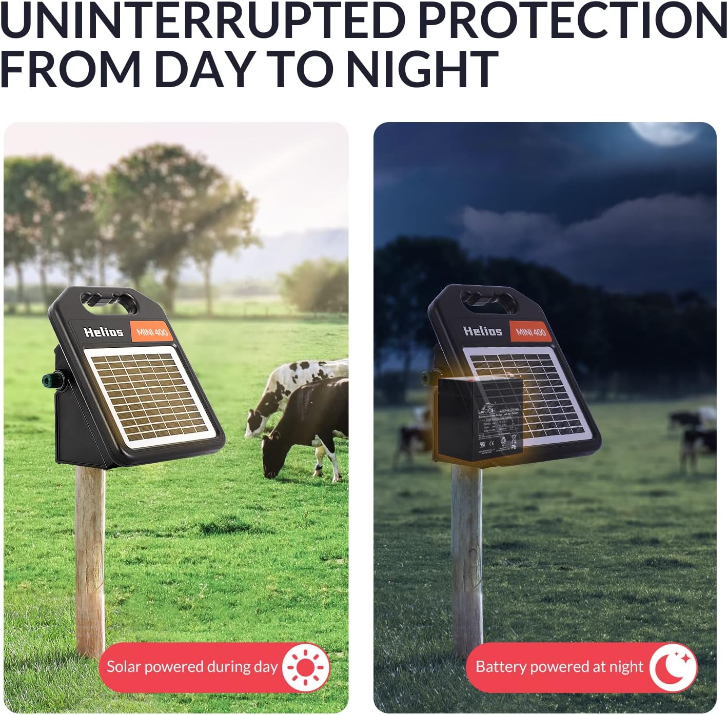Andmon MINI400 20 Miles Solar Electric Fence Charger with Day/Night Mode 0.4J Output Energy Electric Fence Energizer