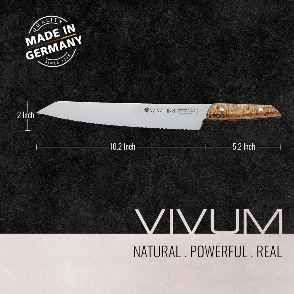 F. DICK – VIVUM Bread Knife – Serrated Knife with 10.2' blade & 58 HRC - Ideal for Bread, fruits & vegetables - Stainless steel - Ultra sharp - Birchwood handle – Made in Germany