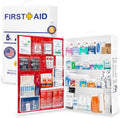 MFASCO Workplace Metal First Aid Kit - 4 Shelf Wall Mount Cabinet with Medications - Large Metal First Aid Box for Office with Supplies - Commercial Grade for Businesses - Emergency Preparedness