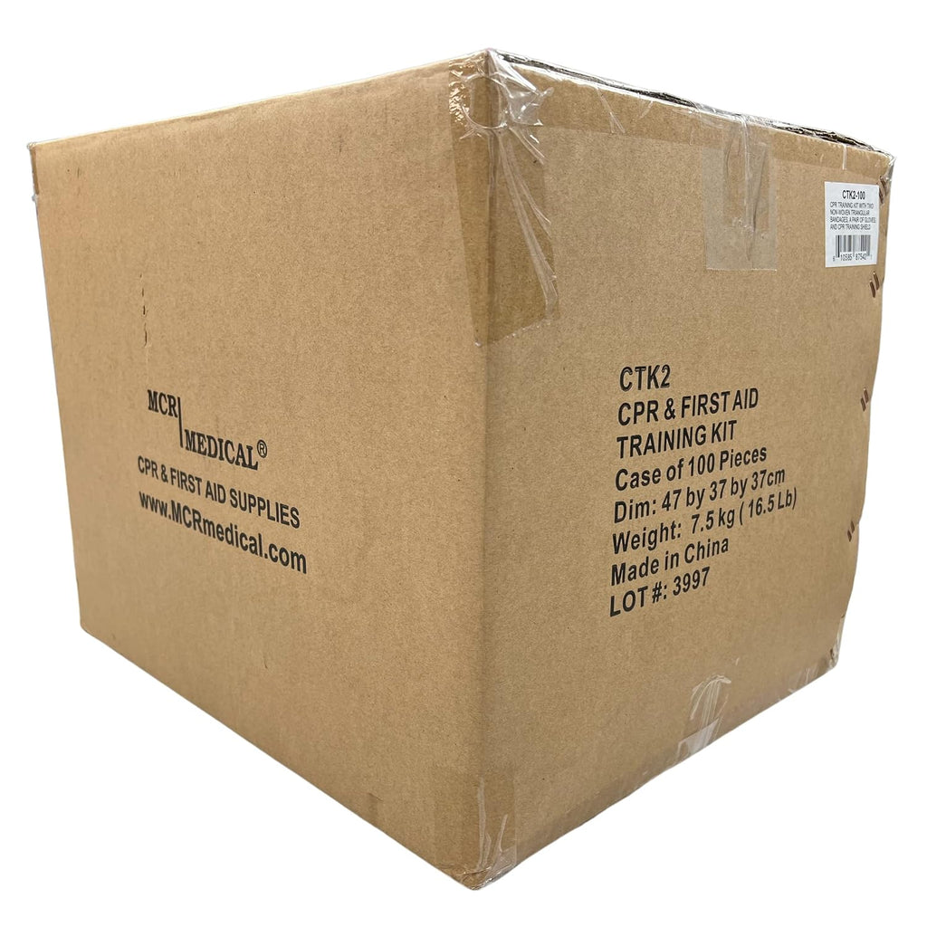 MCR Medical CPR & FA Training Kits w. 2 Non-Woven Triangular Bandages, 100 Pack