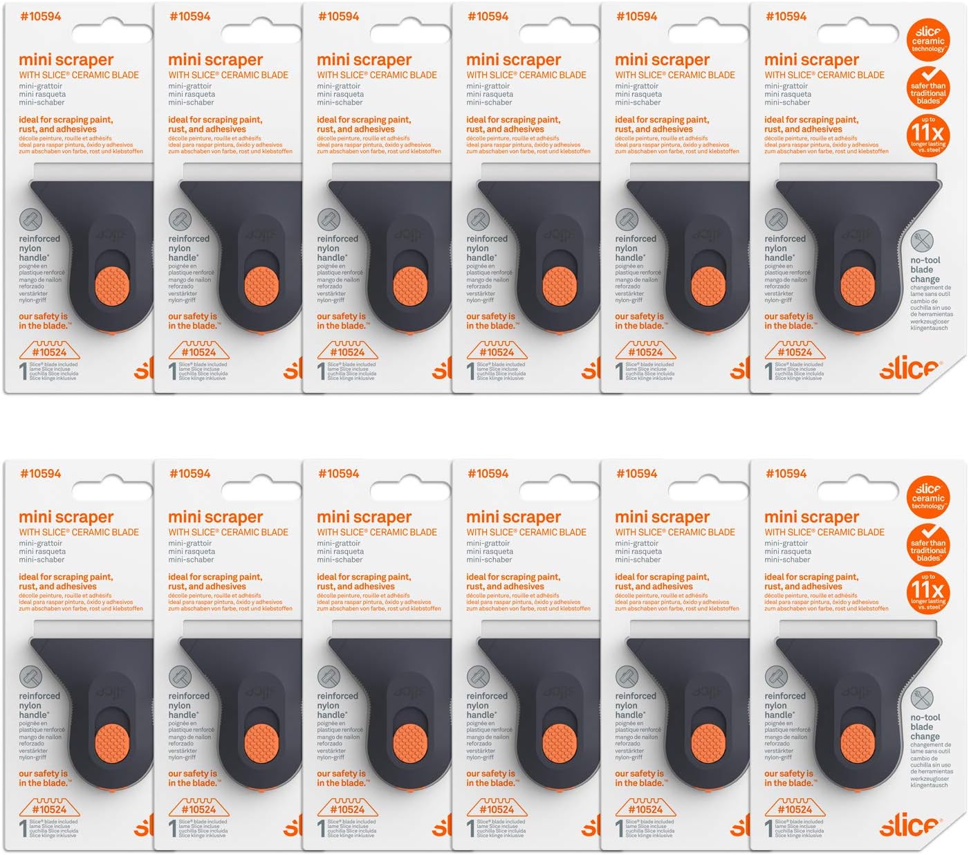 Slice 10594-CS Small Scraper, Ceramic Blade, Lasts 11x Longer Than Metal, Finger Friendly, Never Rusts, No Strain on Thumb or Hand, Blade Locks in Position, Compact Size, Left or Right Hand, 12 Pack