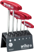 Wiha Allen Wrench with Cross Handle Set Hexagonal Clamping Ring Function MagicRing® for Holding Screws without Magnet 6 Pieces Shiny Nickel-Plated in Workbench Stand (22096)