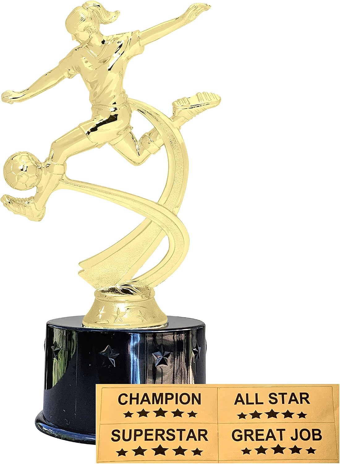 Express Medals Soccer Boys Male Award Trophy Party Favor Gift Prize Including 4 Gold Color Decals to Custom Personalize The Black Round Base