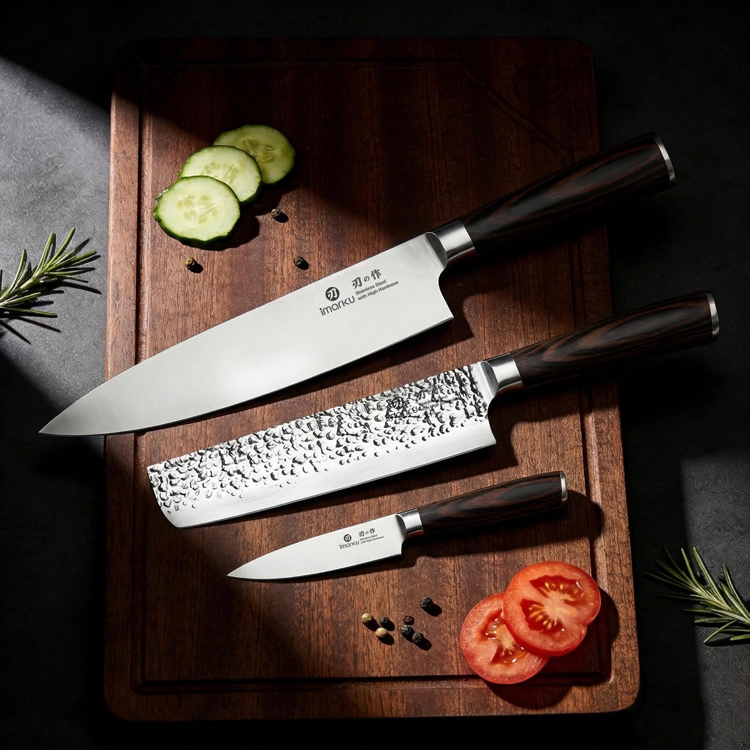 imarku 3 Pieces Knife set, Japanese HC Stainless Steel Kitchen Knife Set, Professional Chef Knife Set With Ergonomic Pakkawood Handle, Ultra Sharp Knives Set for Kitchen & Home Cooking, Gifts Box