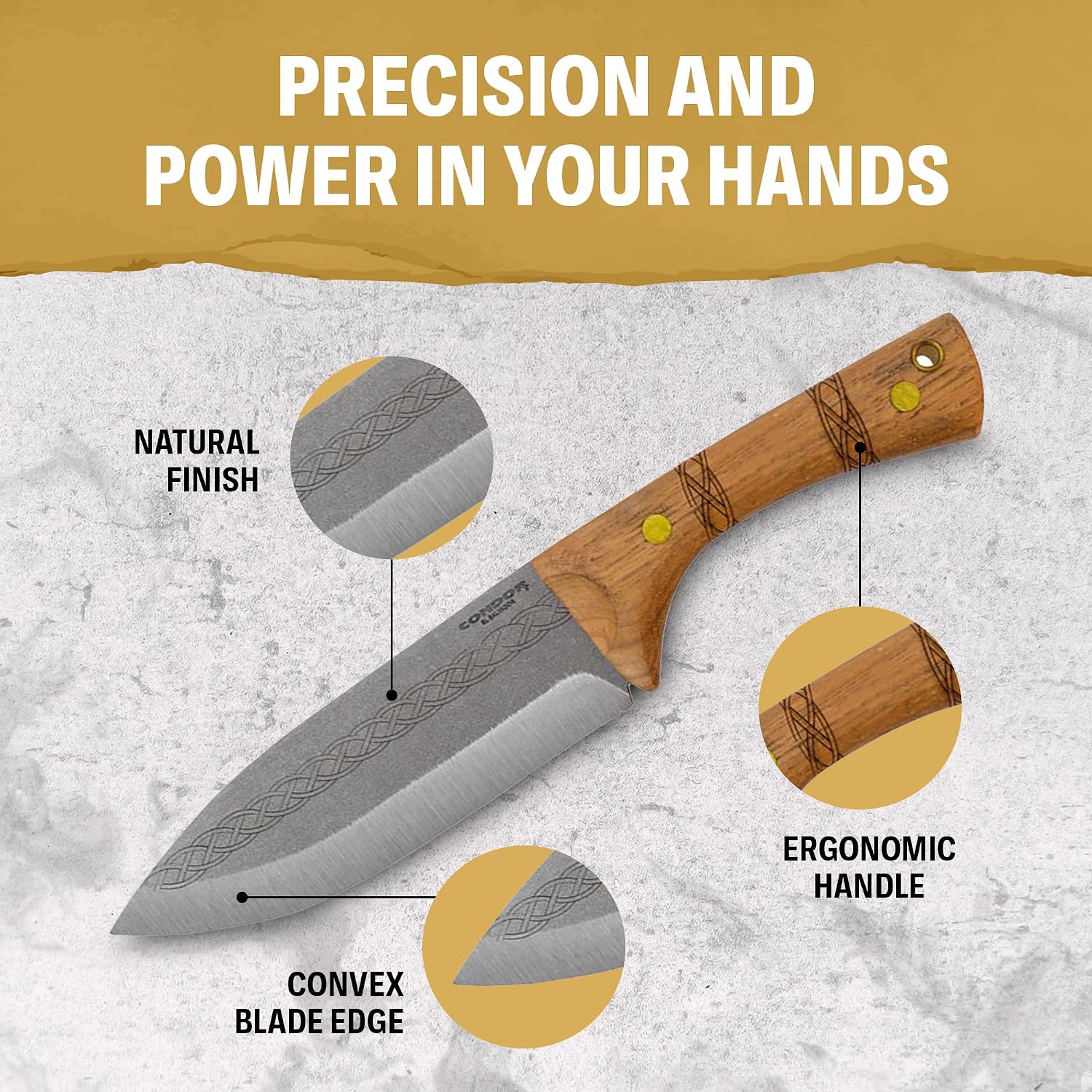 Condor Tool & Knife Pictus Knife | 1095 High Carbon Steel Fixed Blade Knife with Hand Crafted Welted Leather Sheath | Bushcraft Knife with Burnt Hickory Handle | 6.1in Blade | 3mm Thick | 14.1oz