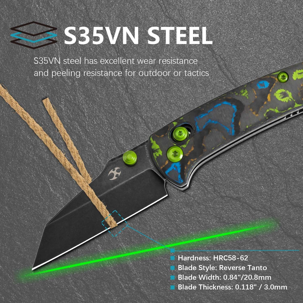 KANSEPT Little Main Street Pocket Folding Knives EDC Axis Lock Camping Knife 2.26'' Satin CPM S35VN Blade Knife with 80S Camo Carbon Fiber Handle for Men Women Everyday Carry K2015V4