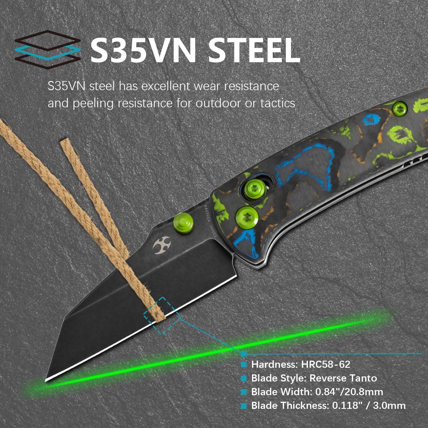 KANSEPT Little Main Street Pocket Folding Knives EDC Axis Lock Camping Knife 2.26'' Satin CPM S35VN Blade Knife with 80S Camo Carbon Fiber Handle for Men Women Everyday Carry K2015V4