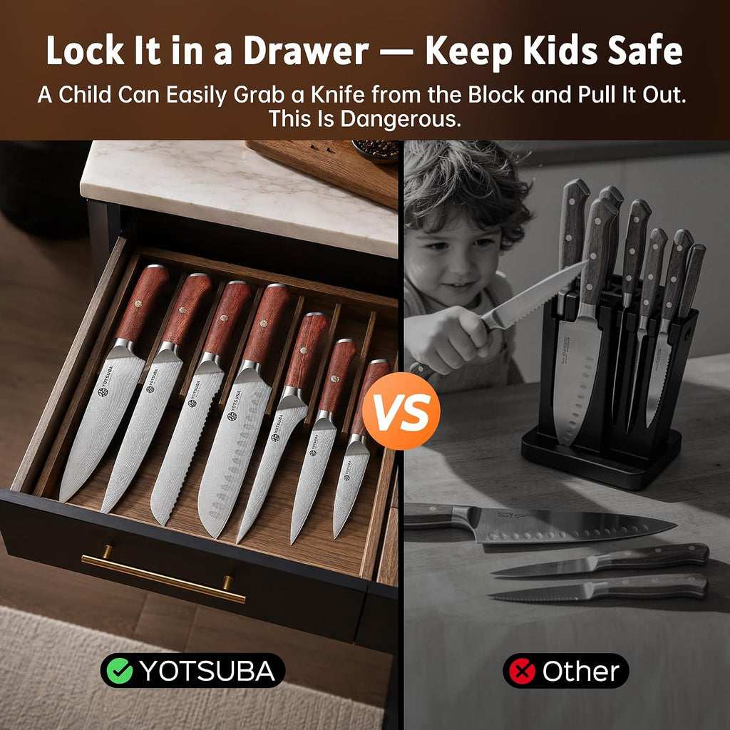YOTSUBA 7PCS Japanese Kitchen Knife Set with Genuine Natural Rosewood Ergonomic Handle & Gift Box, Professional Ultra Sharp High Carbon Stainless Steel Knives for Cooking