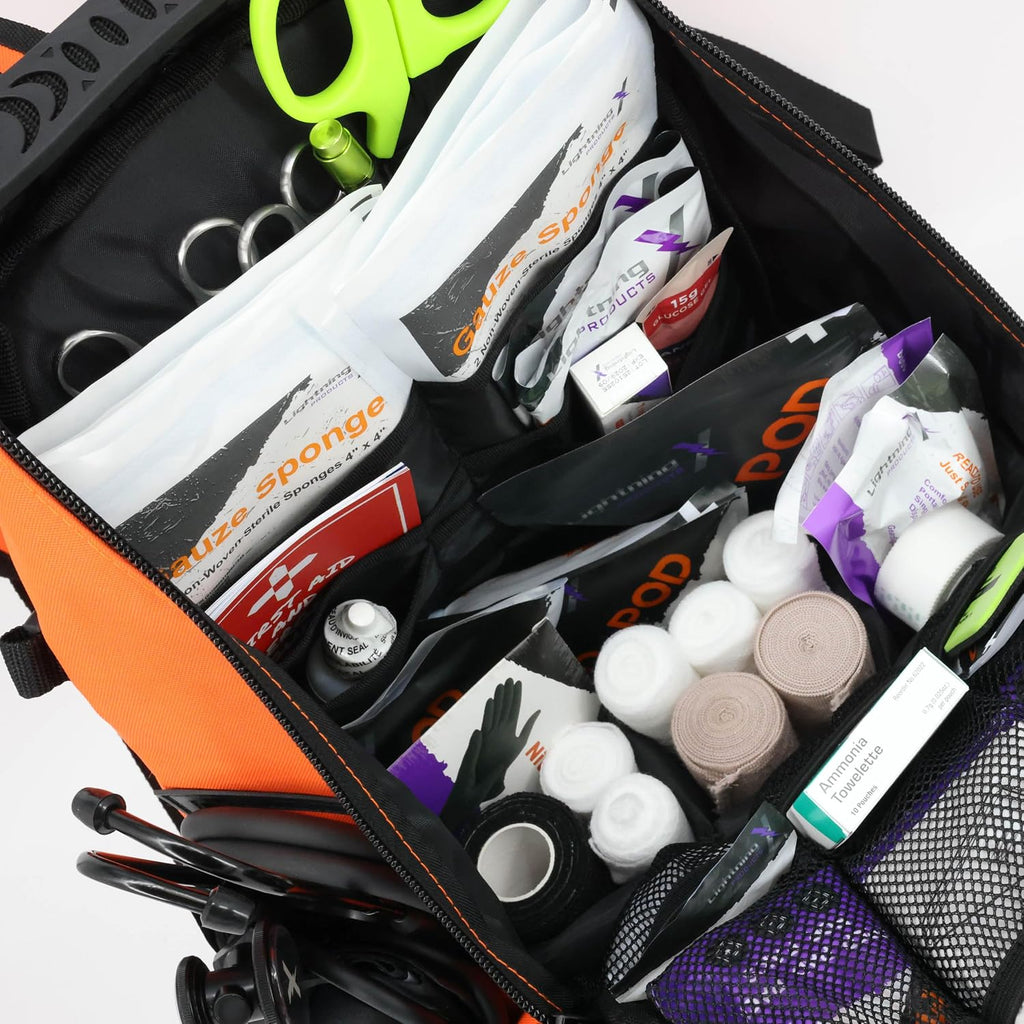 Lightning X First Responder EMT/EMS Backpack Stocked First Aid Supplies Kit B (Fluorescent Orange)