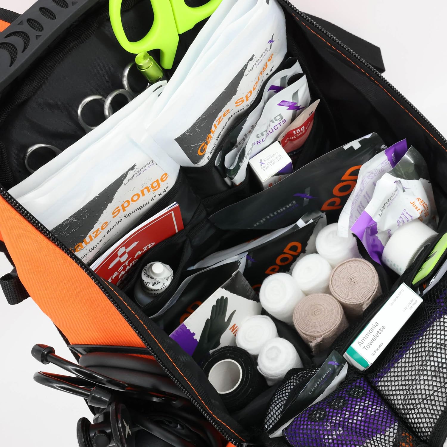 Lightning X First Responder EMT/EMS Backpack Stocked First Aid Supplies Kit B (Fluorescent Orange)