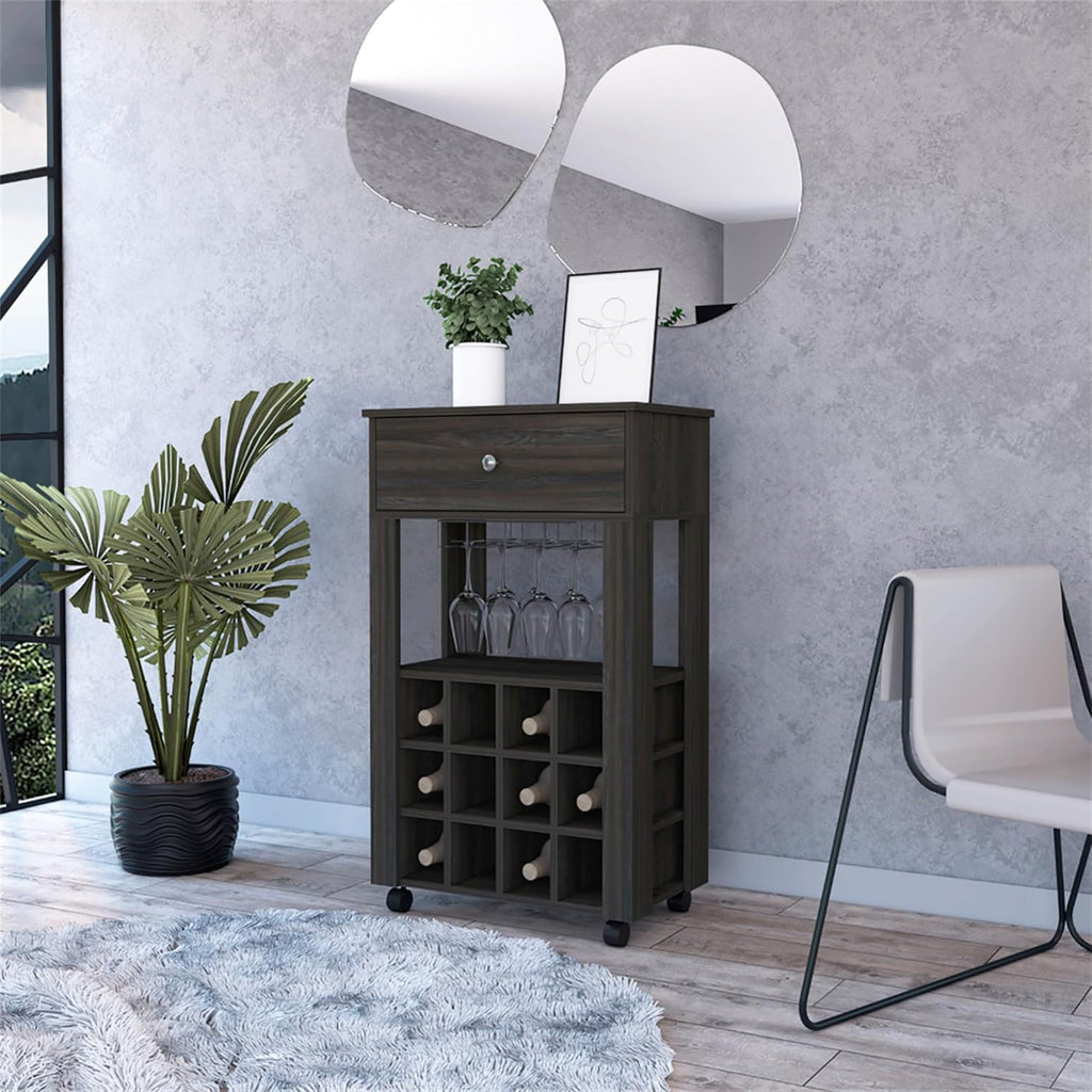 Modern Wine Cabinet,Wine Baker Rack with 1-Drawer&12-Bottle Wine Cabinet Bar Cabinet for Bar,Kitchen,Dining Room,Brown
