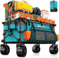 Originsure 220L Collapsible Wagon Cart Foldable, 460lbs Load Capacity Heavy Duty Folding Beach Wagons with Big All-Terrain Wheels, Utility Carts for Groceries, Camping, Sports - Grey&Turquoise