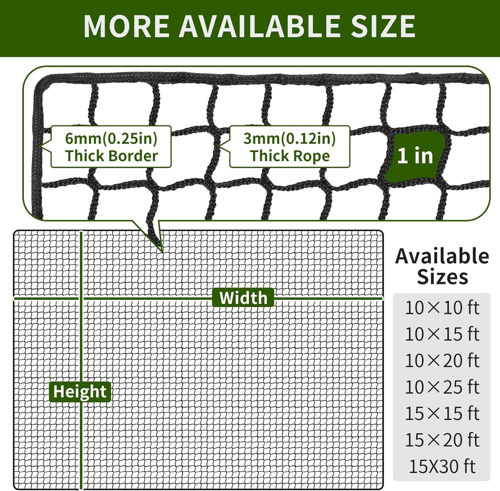 NQB Golf Practice Net with Steel Hanging Kit & Nylon Rope, 10x30FT Hitting Net for Golf, Baseball, Hockey, Soccer, LAX and More Sports Net for Backyard Driving or Indoor Garage
