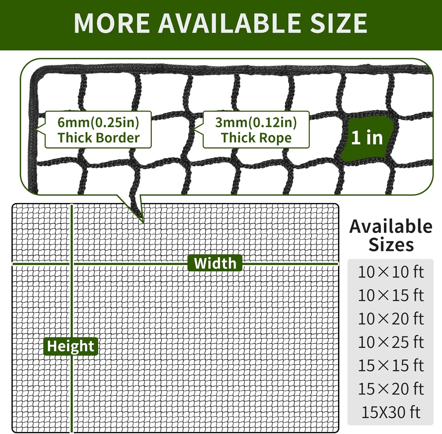 NQB Golf Practice Net with Steel Hanging Kit & Nylon Rope, 10x30FT Hitting Net for Golf, Baseball, Hockey, Soccer, LAX and More Sports Net for Backyard Driving or Indoor Garage