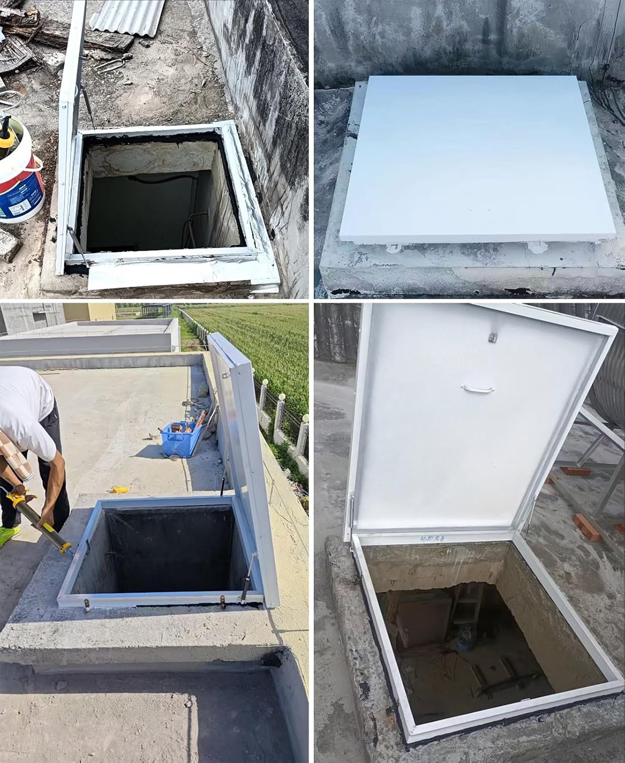 Roof Hatch Flat Roof Security Door with Hasp Latch, Ceiling Hatch Lid with Installation Accessories, Heavy Duty Manhole/Cellars Exit Cover for Repairs(45x45cm-17.7x17.7)