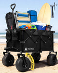 Hikenture Beach Wagon with Balloon Wheels, 9' PU Tires Collapsible Wagon, 440lbs Heavy Duty Beach Cart with Big Wheels for Sand, Large Capacity Utility Wagons Carts