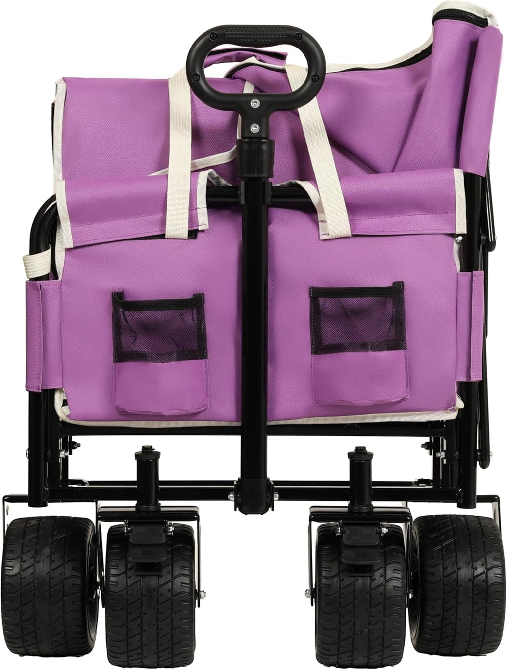 3-in-1 Heavy-Duty Folding Wagon Cart with Bench Seat & Storage – 500lbs Capacity, 180L All-Terrain Utility Cart for Camping, Beach, Sports, & Garden – Collapsible, Adjustable Handle (Purple)