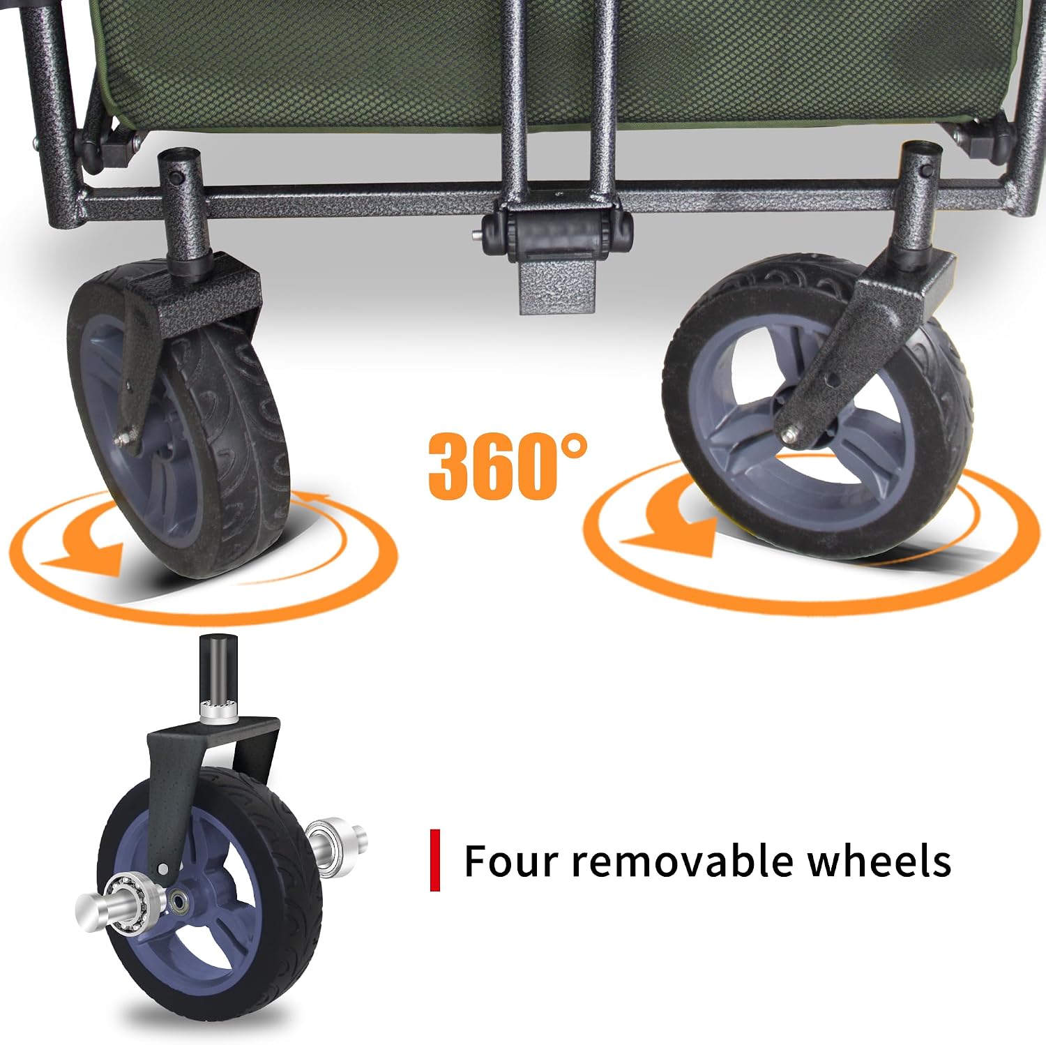 TMZ Collapsible Wagon with 2 Foldable Seats, Folding Cart with Removable Canopy, Heavy Duty Wagon 265LBS Load Capacity for Camping Garden Shopping (Green)
