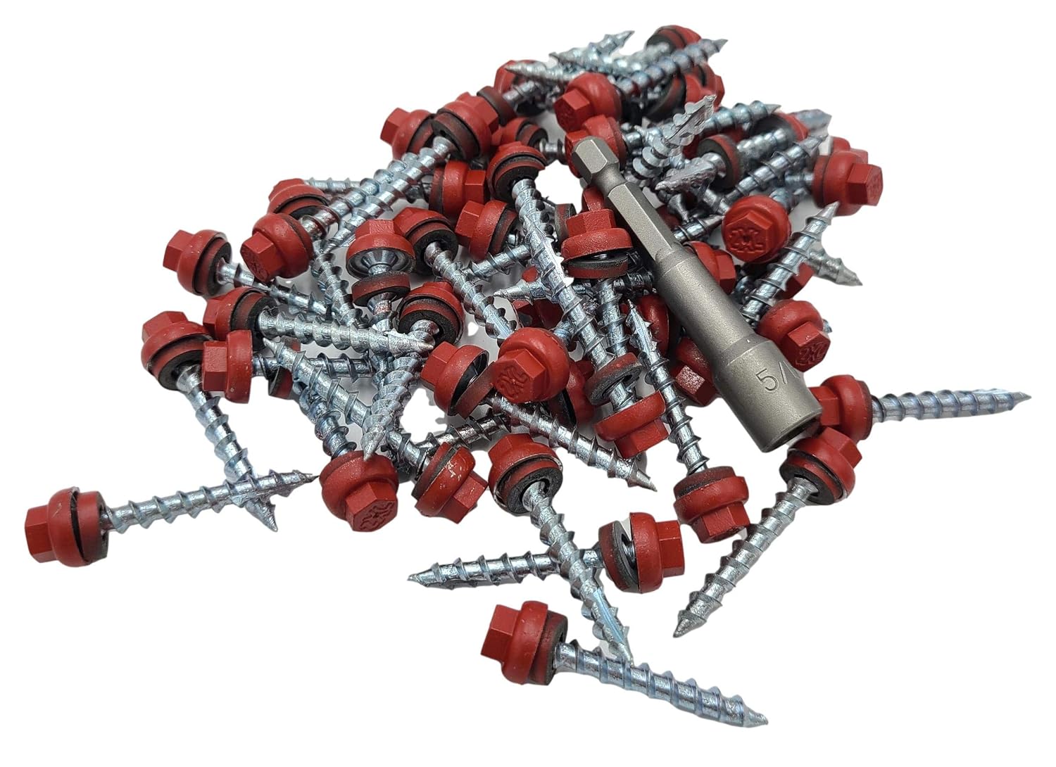 #12 Long Life Metal Roofing Screws (1000 Count) -1.5' Long Shaft-Metal to Wood- OSB Replacement Screws -Domed Cap Screw Head EPDM Washer- Free 5/16' Hex Bit Driver! (1000, Bright Red)