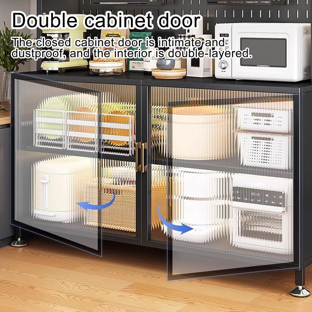 5-Tier Kitchen Baker's Rack with Flip Doors, Pegboards, Pull-Out Drawer & Wheels, Large Metal Storage Shelves