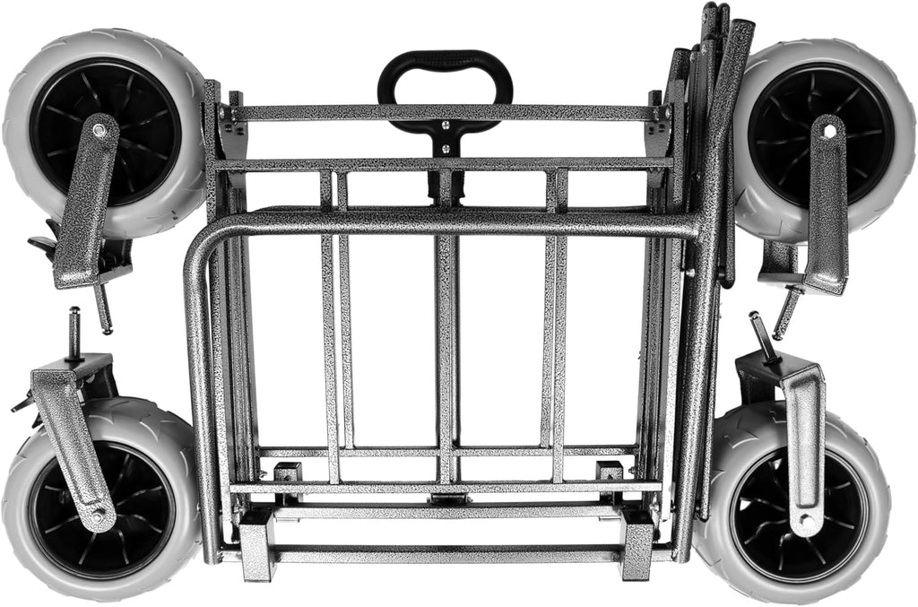 3-in-1 500lbs Large Collapsible Folding Wagon, Convert to Bench, 9'x4' Beach Tires, Foldable Beach Wagon with Wheels for Sand, Outdoor Utility Wagon for Groceries, Camping, Sports, Shopping, Gray