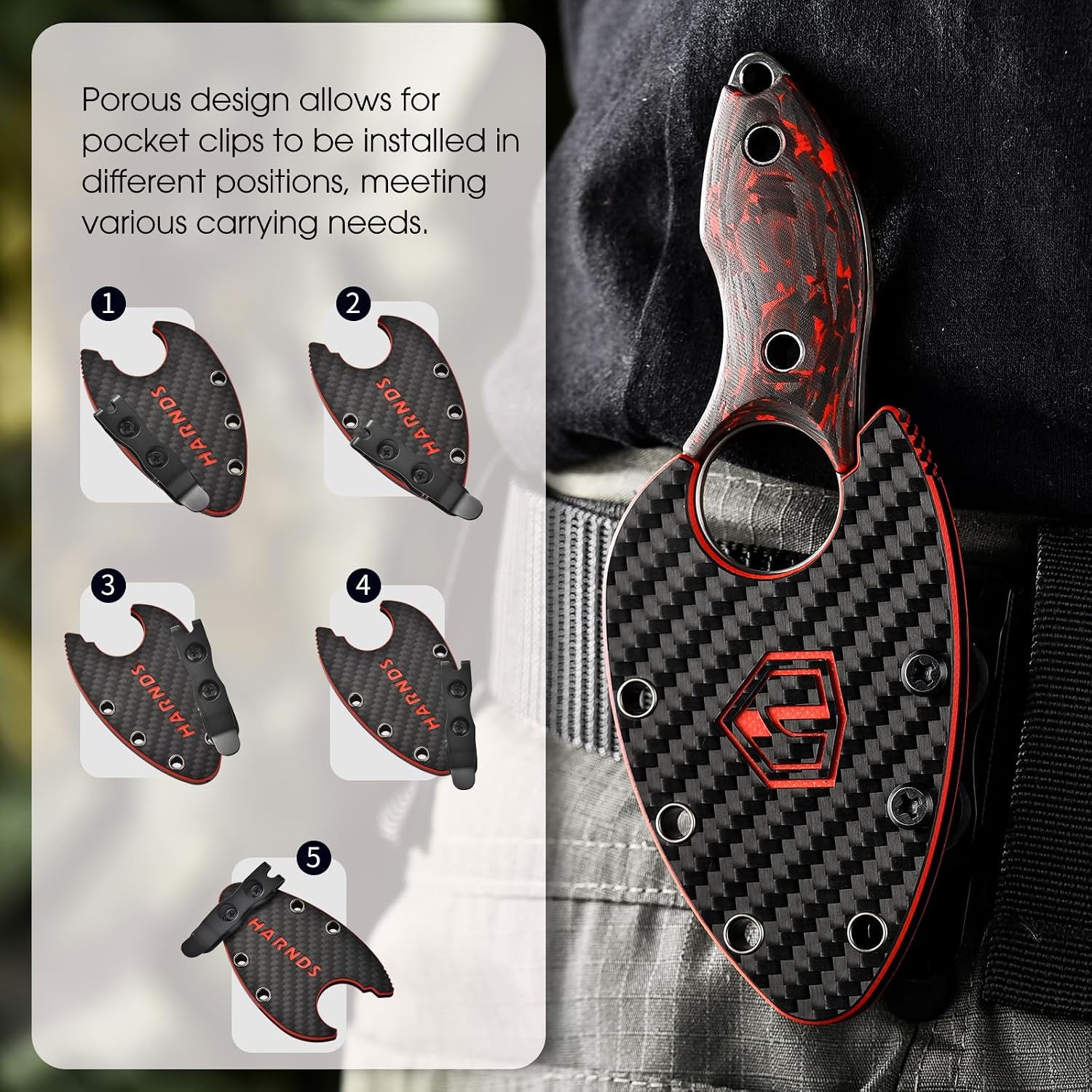 Harnds Small Fixed Blade Knife Full Tang Camping EDC with N690 Steel and Carbon Fiber Handle for Fishing and Skinning Eggplant