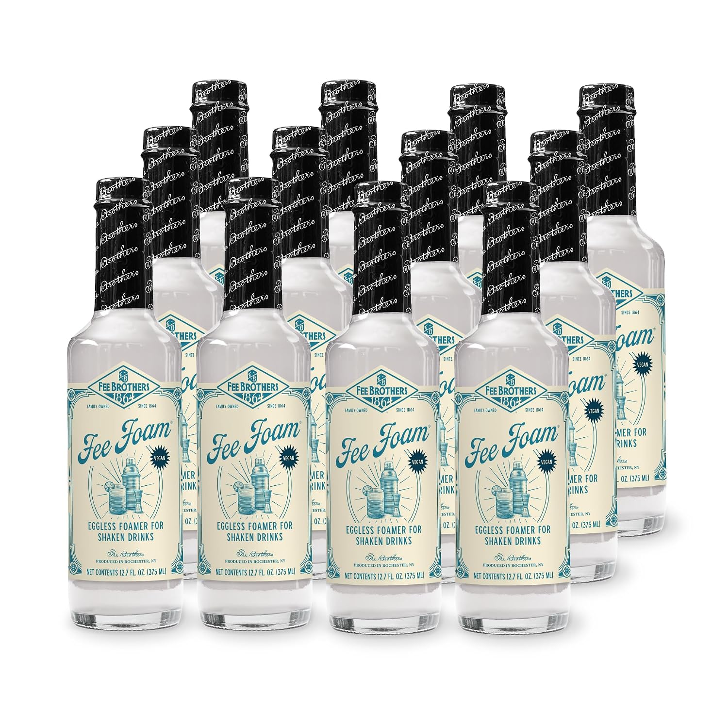 Fee Brothers Fee Foam - Cocktail Foamer and Mixer, Egg Substitute, Vegan-Friendly, Gluten Free, 12.7 fl oz (Pack of 12)