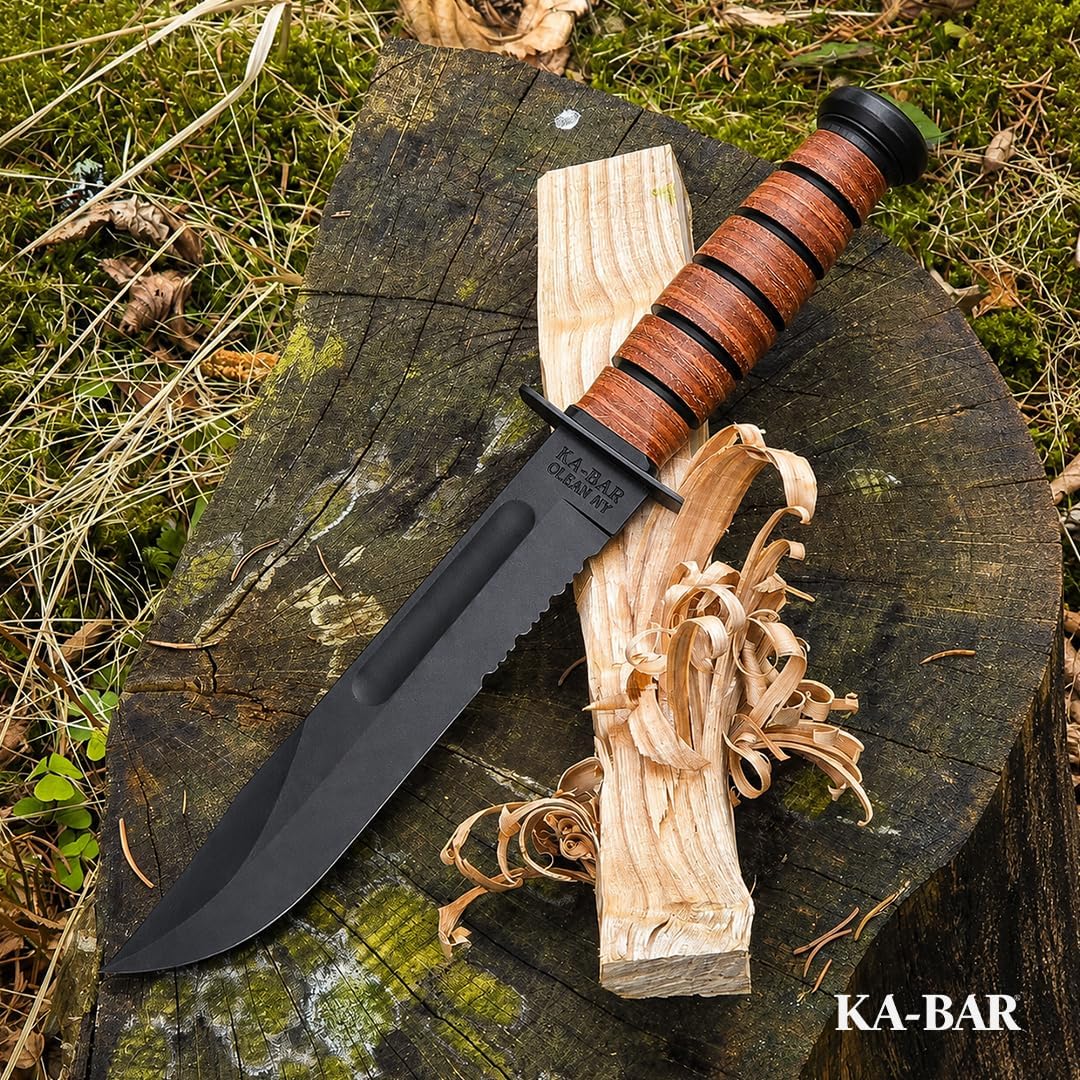 KA-BAR KB1219 Army Serrated W/Leather Sheath