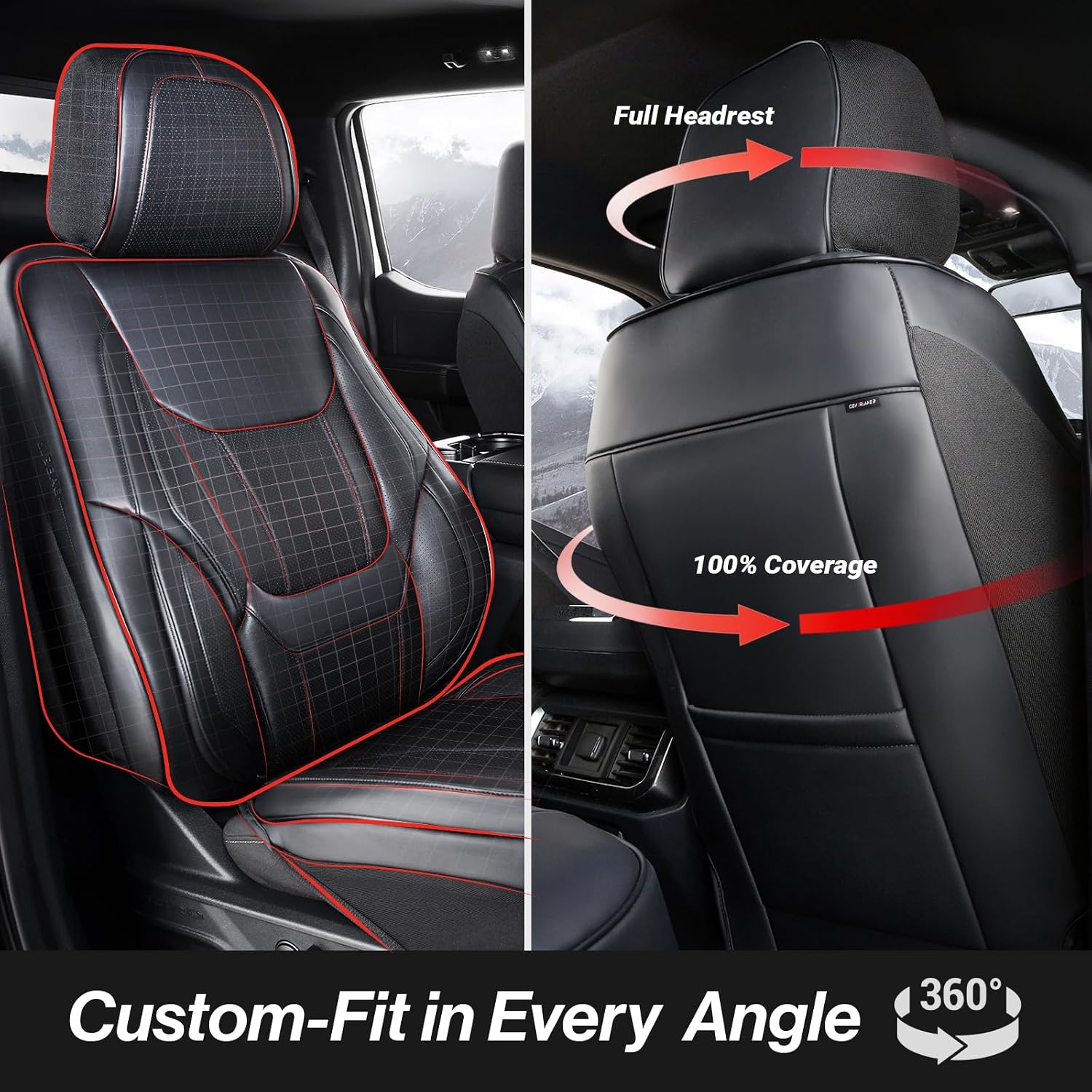 Coverland Custom Car Seat Covers Compatible with 2003-2008 Mazda, Mazda6 Sport Wagon - Premium Leather Non-Slip Memory Foam Waterproof Seat Cover Custom fit Interior Protector [Full Set-Black]