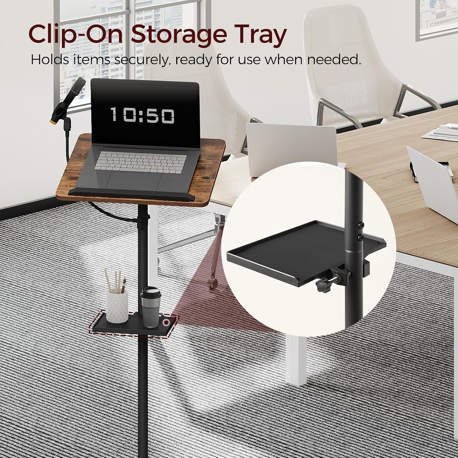 MAHANCRIS Mobile Printer Stand and Podium Stand Bundle, 3-Tier Industrial Printer Cart with Power Outlets and 2 USB Ports, Adjustable Height Mobile Lectern and Laptop Desk PTHR78E01-LPHR4001