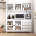 63' Kitchen Pantry Cabinet with Doors and Shelves, Bakers Rack Coffee Station with 4 Drawers and Hooks, Freestanding Storage for Kitchen Garage Office, White