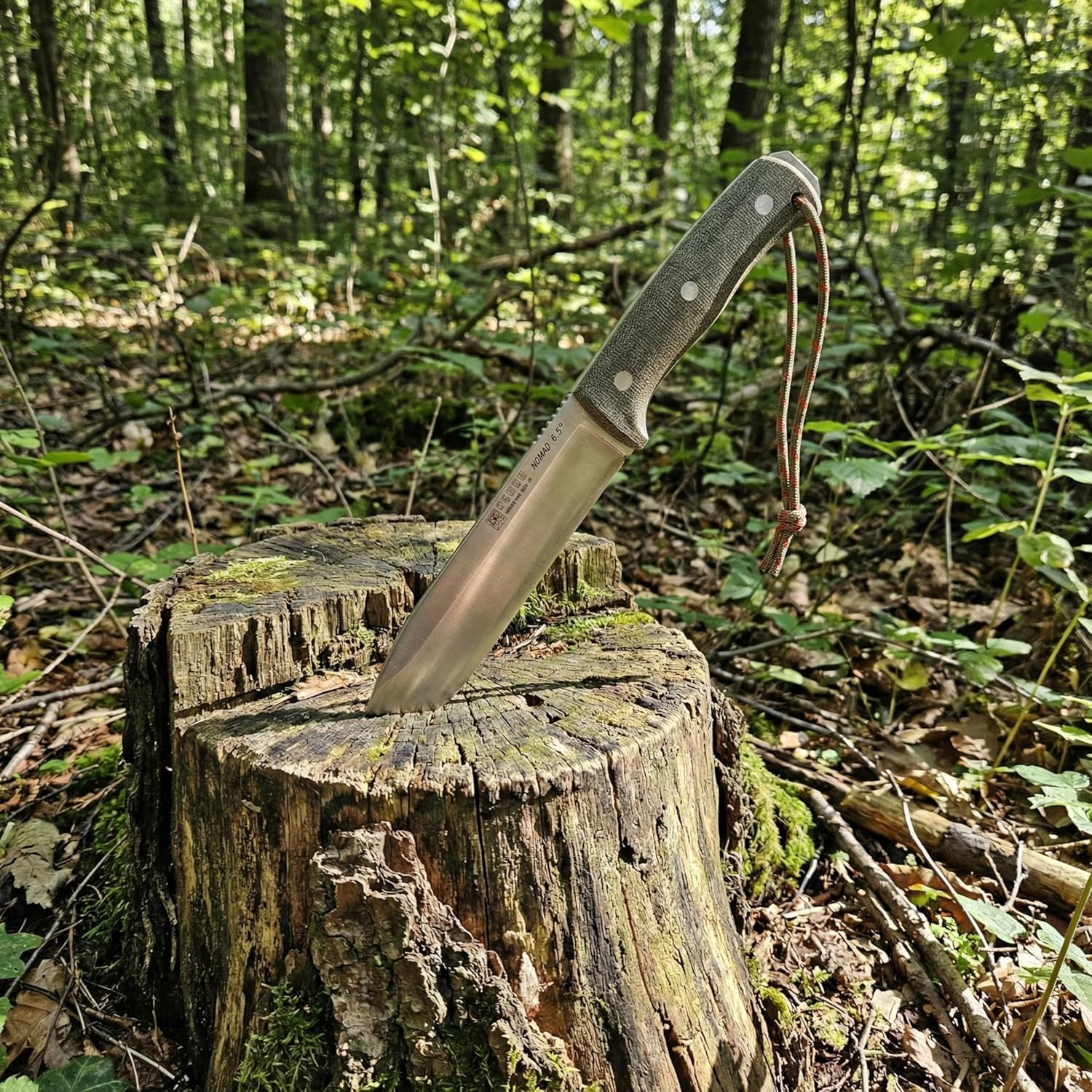 Joker Nomad 6.5 CM137-P Survival Knife, 6.5 in Böhler N695 Blade, Black Micarta Handle, Leather Sheath with Ferro Rod, Made in Spain, for backcountry travel, camp chores, fishing trips and bushcraft