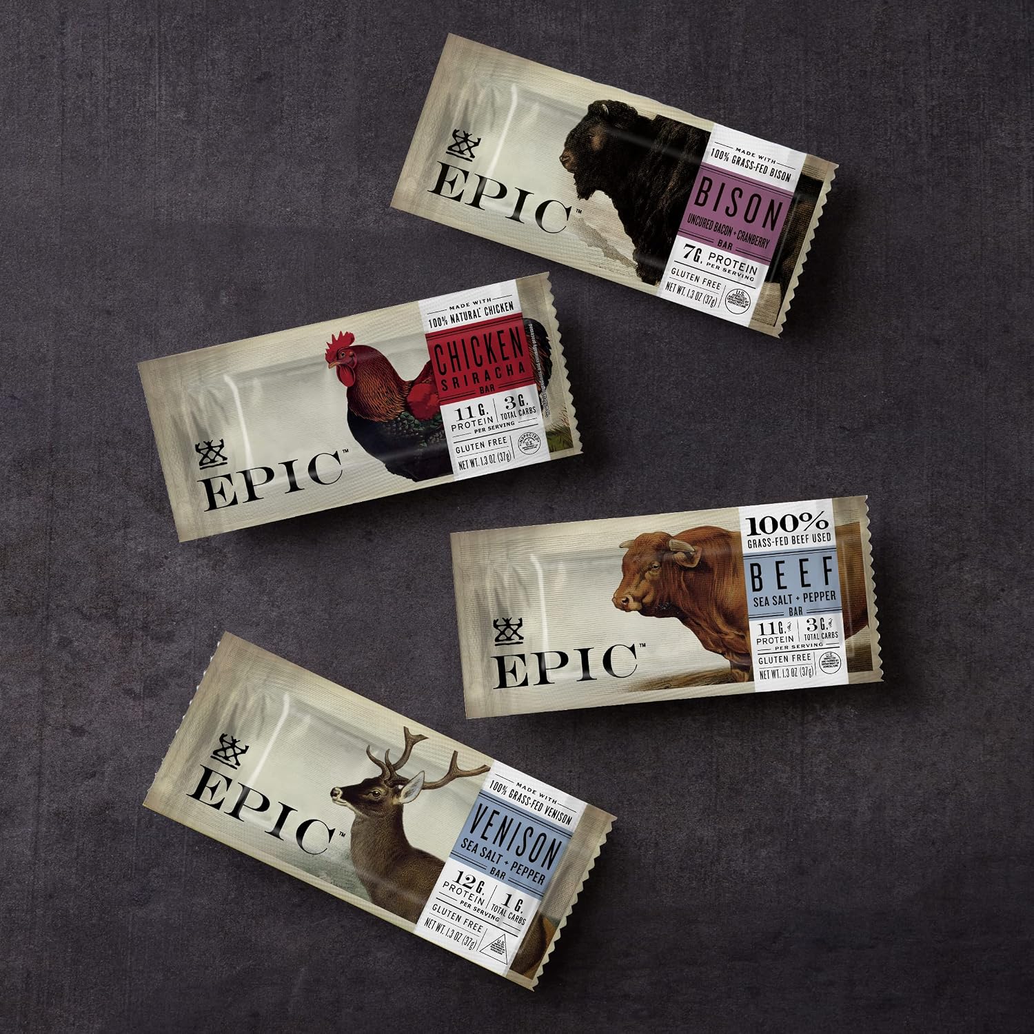 EPIC Bison Uncured Bacon and Cranberry Bars, Grass-Fed, Protein Bar, 12 Ct, 15.6 oz (Pack of 4)