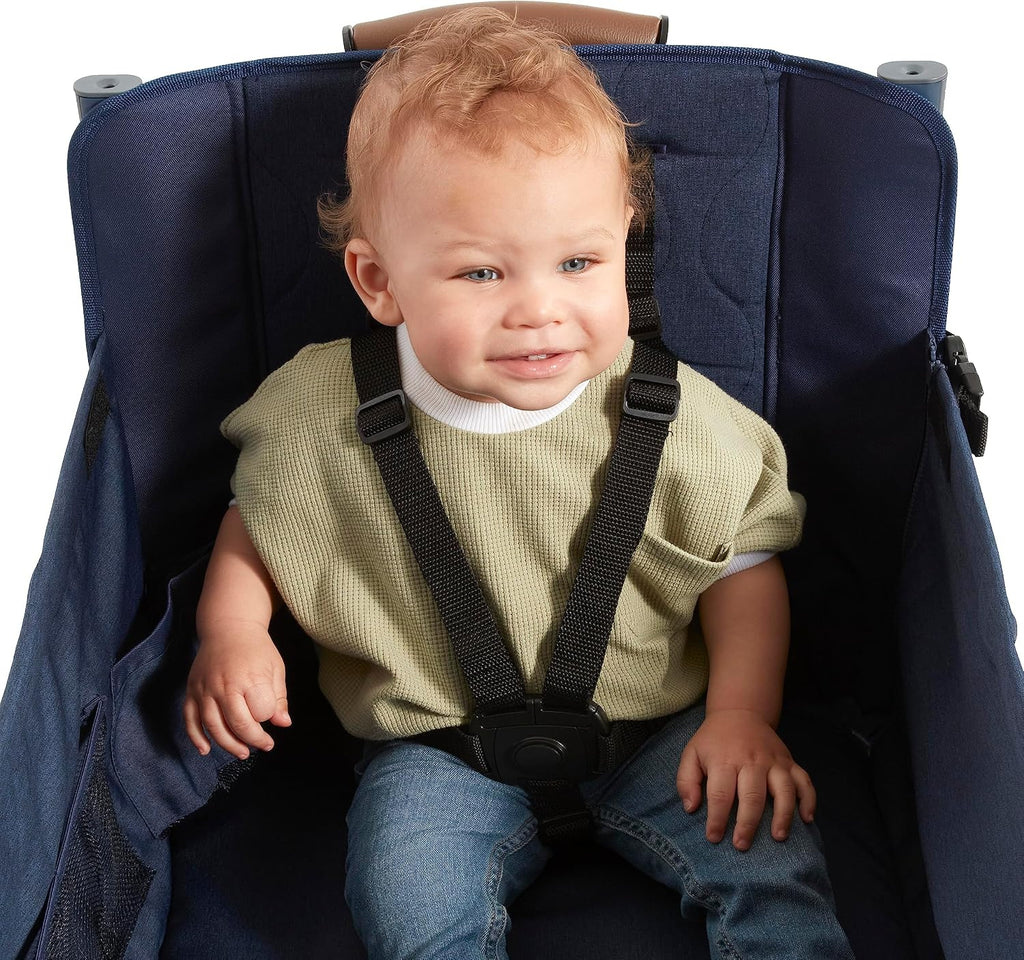 Radio Flyer Atlas Stroll 'N Wagon, Navy Blue, For Ages 1+, 3-in-1 Push or Pull Versatility, One-Hand Fold, UV Canopy, 5-Point Harnesses, Storage Capabilities, Rubber Wheels, Stroller Wagon for Kids