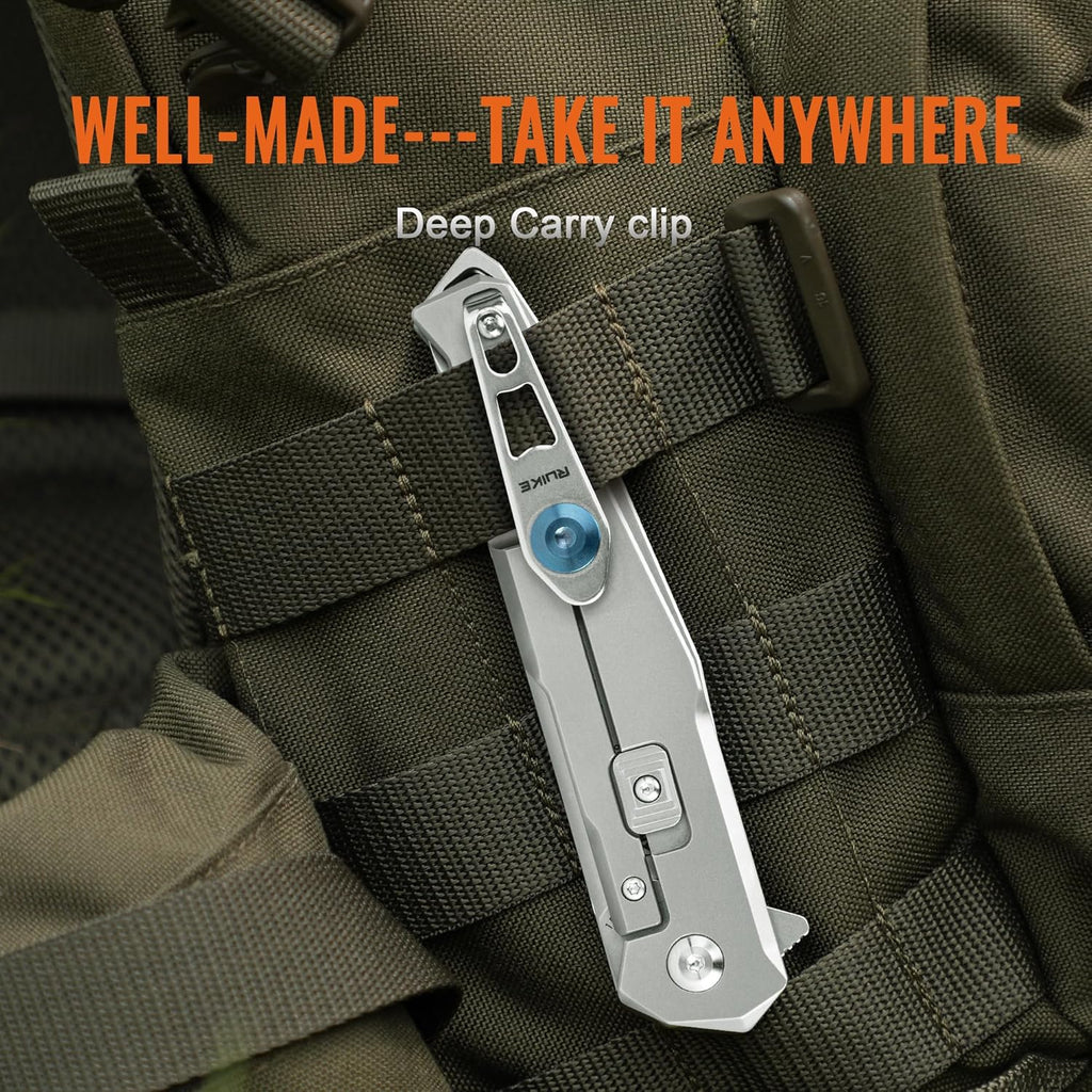 Ruike M108-TZ Folding Pocket Knife for Men,TC4 Titanium Lightweight Aolly Handle,Pearlized 154CM Stainless Blade,EDC Belt Clip,Frame Lock, Bushcraft Camping,Outdoor, Hunting,Survival Tool,Father Gifts
