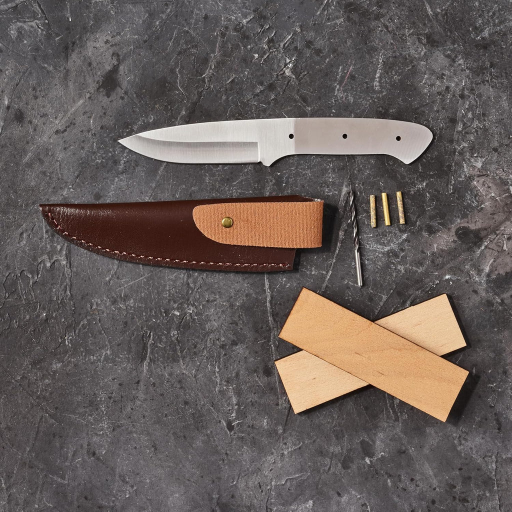 Man Crates Knife Making Kit – Includes Shawnee Skineer Blade, Maple Handle, Leather Sheath And Step-by-Step Knife Making Guide – Awesome DIY Gift For Men